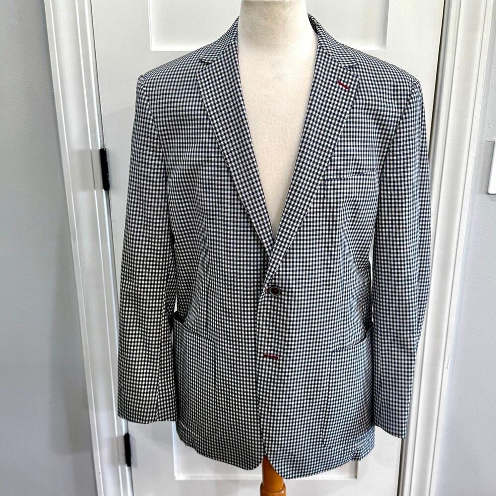 Paul Betenly Sunberg 3 Season Gingham Print Blazer. Size 44R.